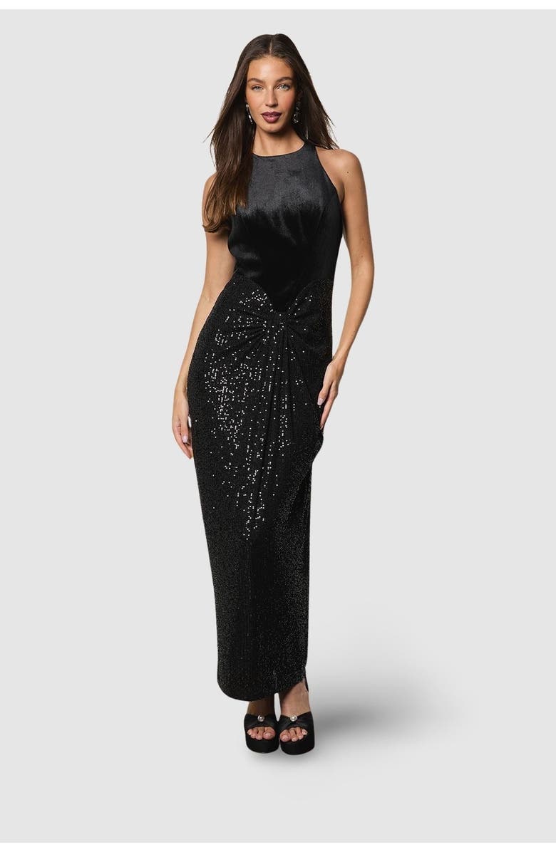 Coast Velvet Halter Sequin Maxi Dress, Main, color, Black