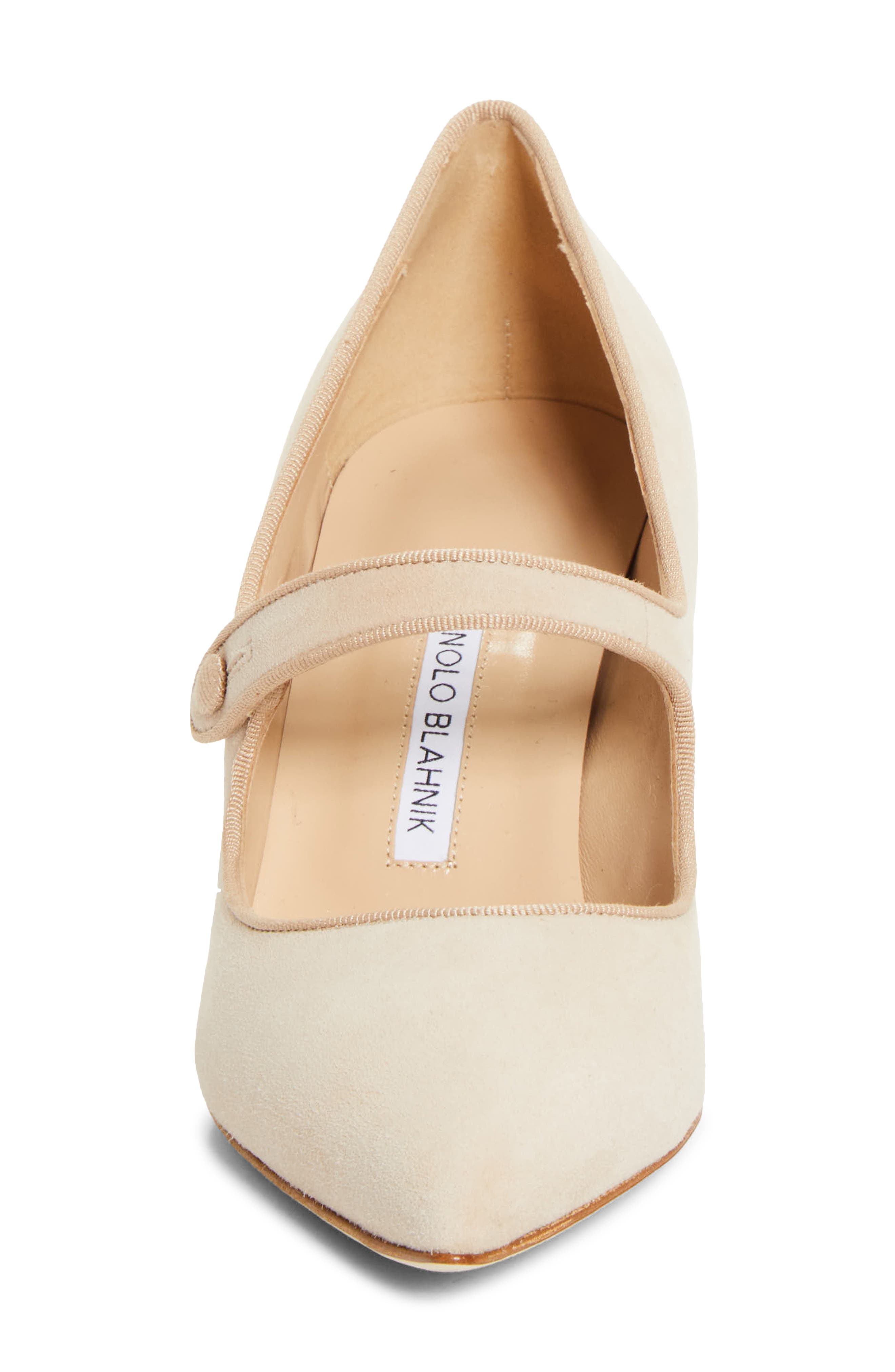 Manolo Blahnik Campariba Pointed Toe Mary Jane Pump, Alternate, color, Beige