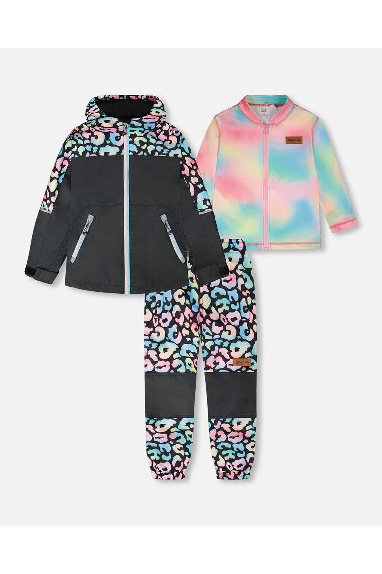 3-in-1 Two-Piece Mid-Season Outerwear Set Animal - Inner Jacket, Main, color, Black Animal Print