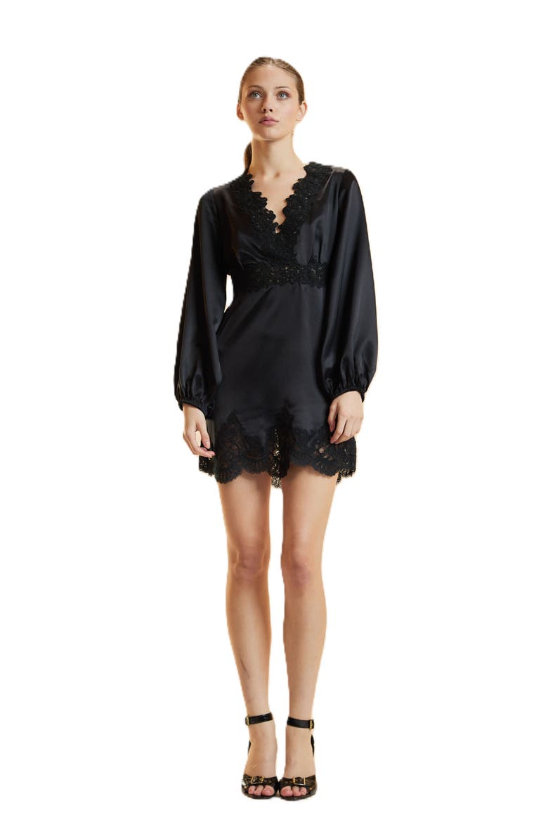 Satin Lace Mini Dress, Main, color, Black