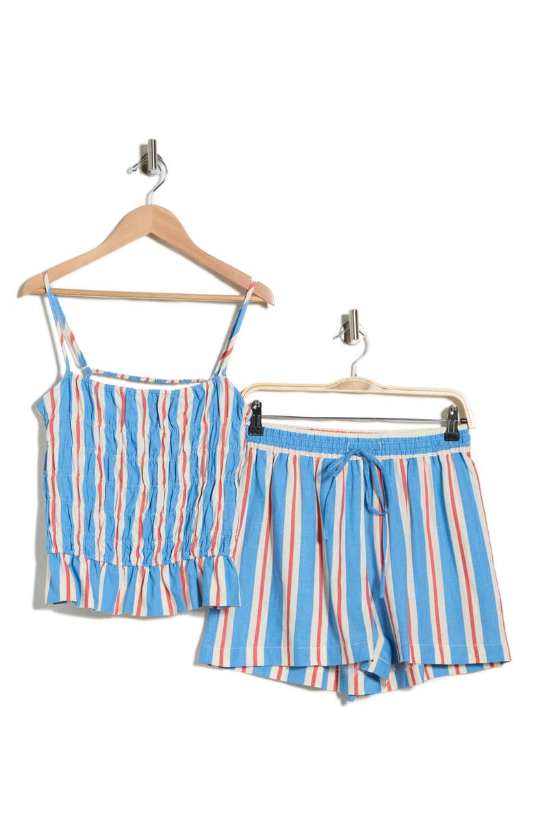 Current/Elliott Stripe Linen Blend Strappy Camisole & Shorts Set, Alternate, color, Blue Red White Stripe