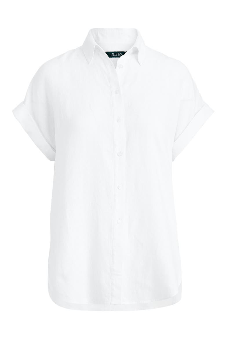 Short Sleeve Linen Button-Up Shirt, Alternate, color, WHITE