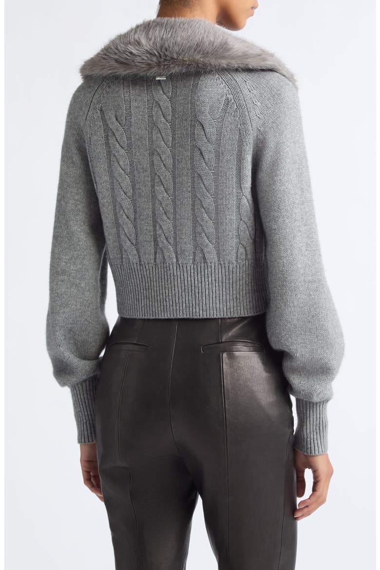 Rita Wool & Cashmere Cable Cardigan with Faux Fur Collar, Alternate, color, STORM