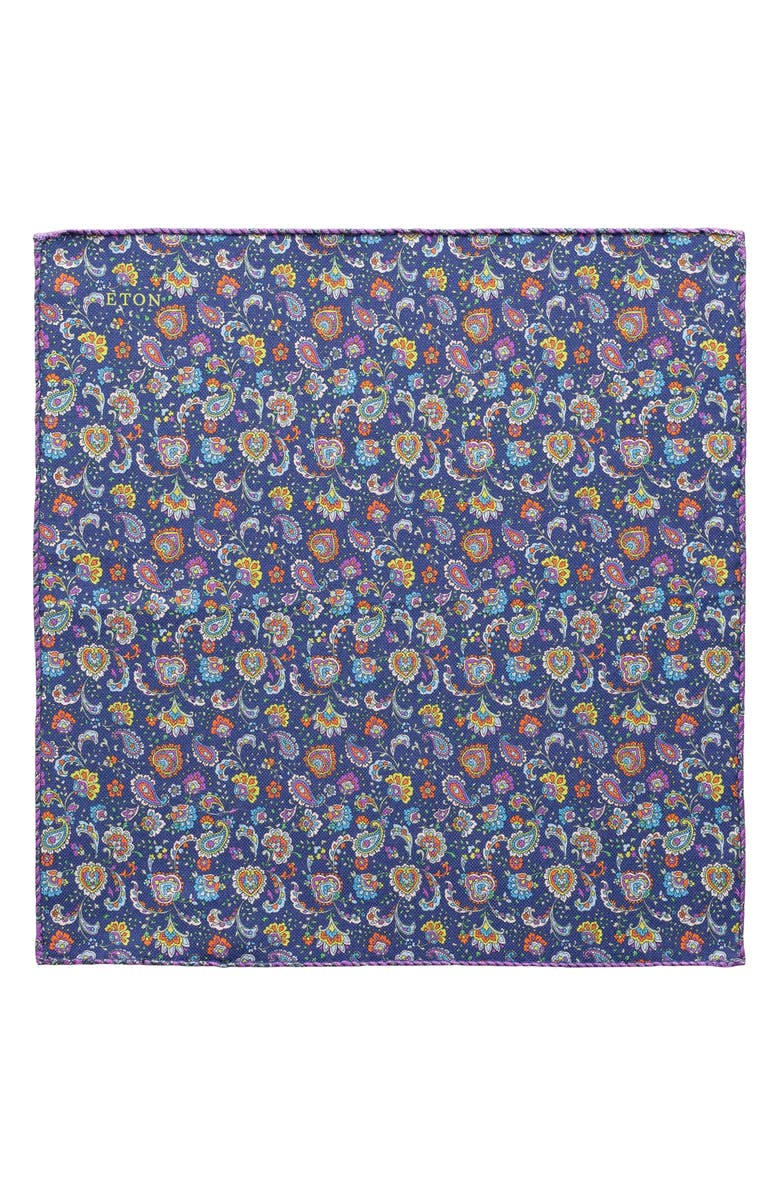 Eton Reversible Floral & Paisley Cotton Pocket Square, Alternate, color, 