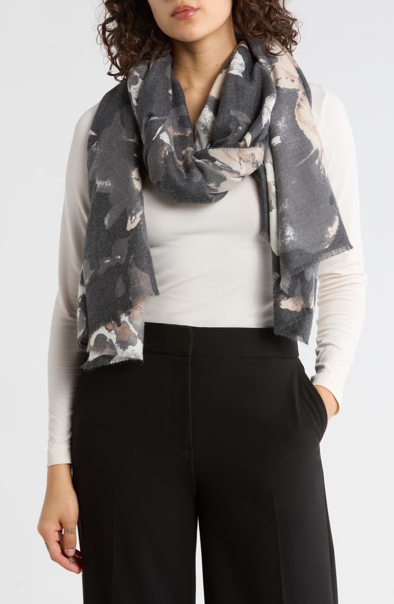 Vince Camuto Inky Floral Supersoft Wrap Scarf, Main, color, Black Neutral