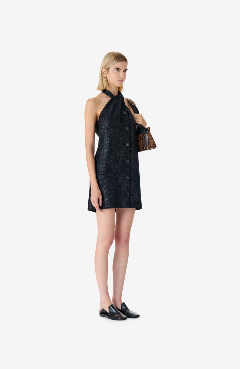 IRO Kiera Halter Mini Dress, Alternate, color, Shiny Black