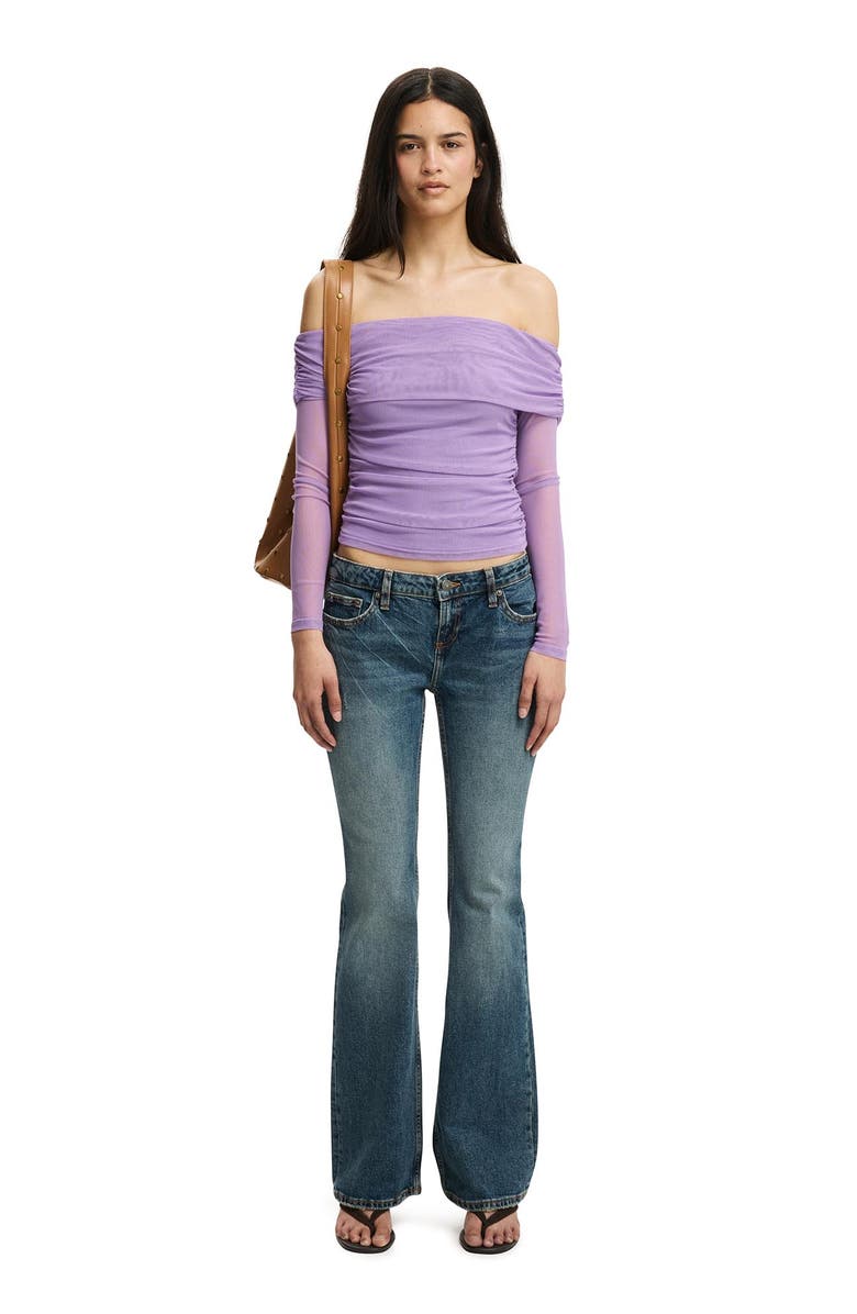 Cotton On Women's Ashley Off Shoulder Mesh Long Sleeve Top, Alternate, color, Violet Crush