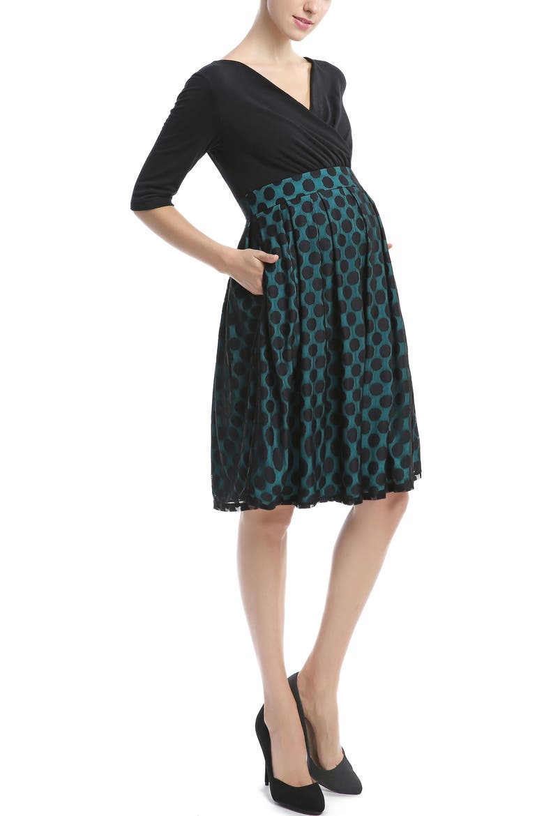Giana Polka Dot Maternity Dress, Alternate, color, Black Teal