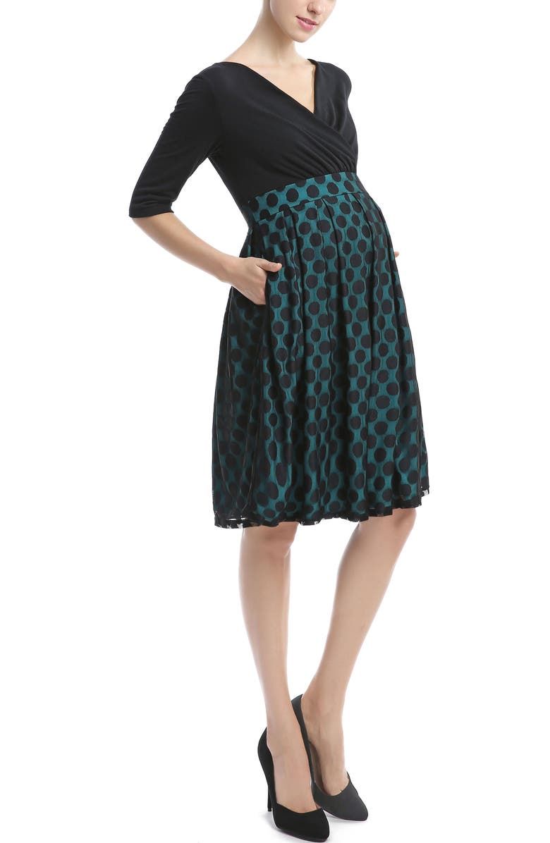Kimi & Kai Giana Polka Dot Maternity Dress, Alternate, color, Black Teal