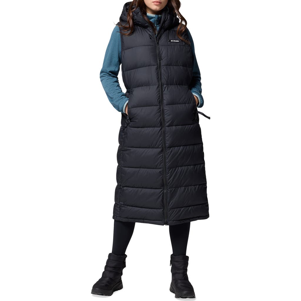 Columbia Pike Lake Ii Water Repellent Insulated Longline Hooded Vest In Black
