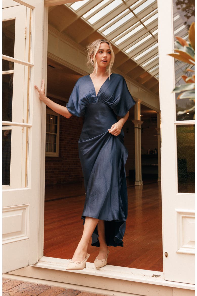 Ricki Dolman Sleeve Satin Dress, Alternate, color, MIDNIGHT INDIGO