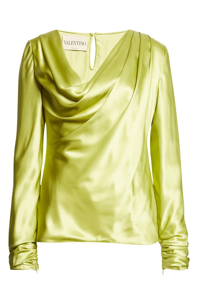 Valentino Draped Cowl Neck Silk Top, Main, color, Lime