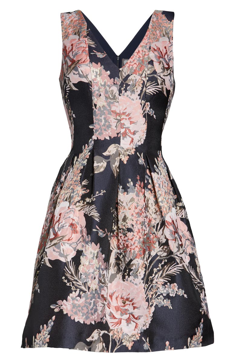 Vince Camuto Floral Jacquard Fit & Flare Dress, Alternate, color, 