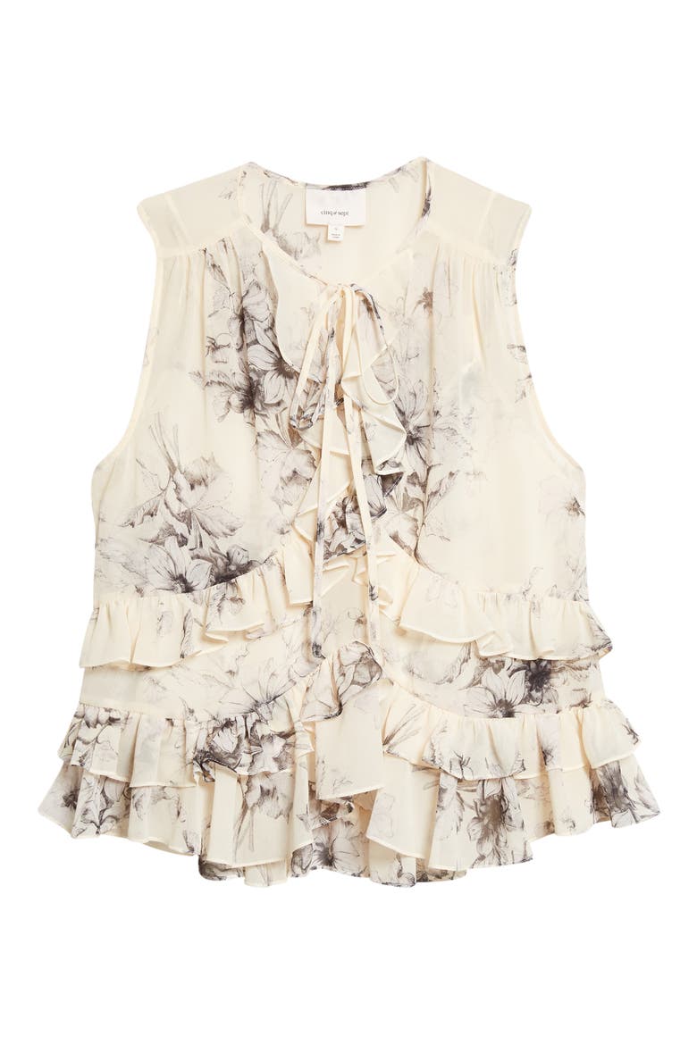 Floral Ariette Tiered Ruffle Trim Top, Alternate, color, GARDENIA/ BLACK