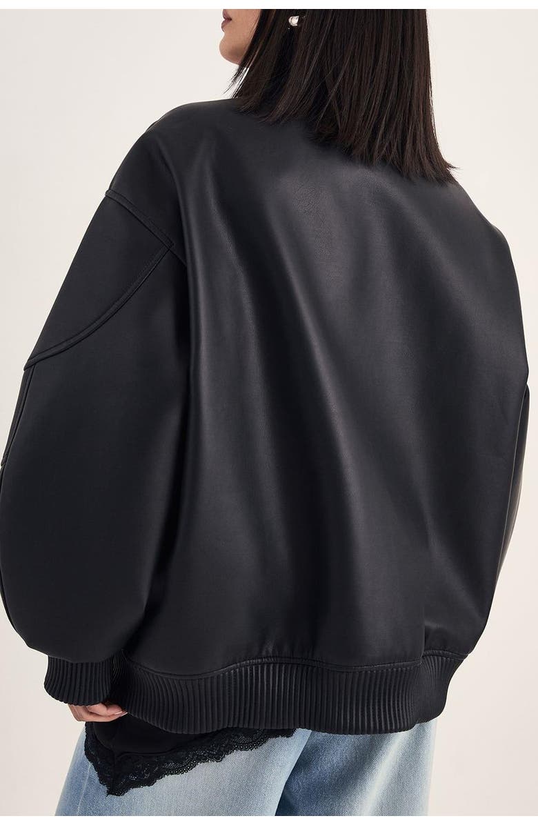 NASTY GAL Longline Faux Leather Bomber Jacket, Alternate, color, Black