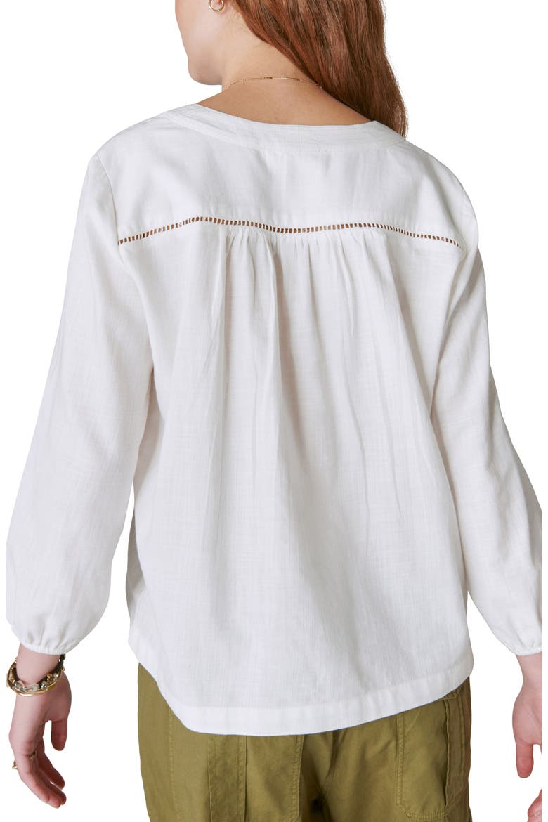 Lace-Up Cotton Peasant Blouse, Alternate, color, CLOUD DANCER