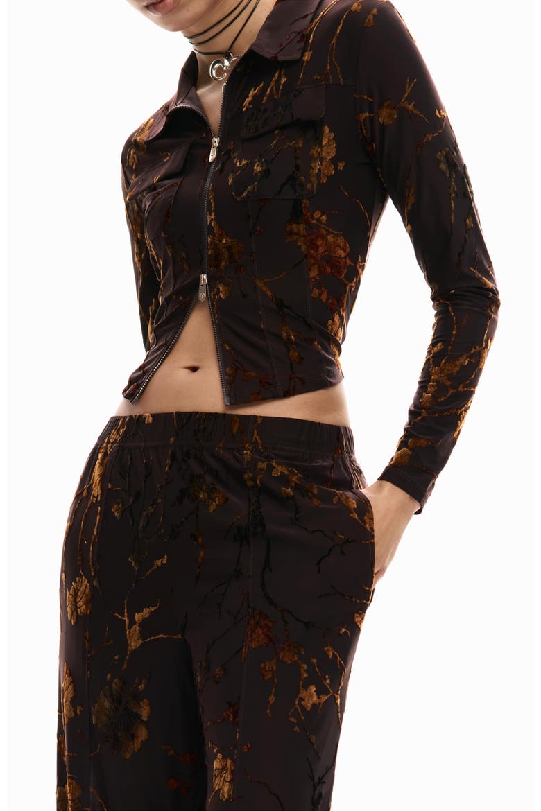 Zip Front Long Sleeve Shirt, Alternate, color, BROWN
