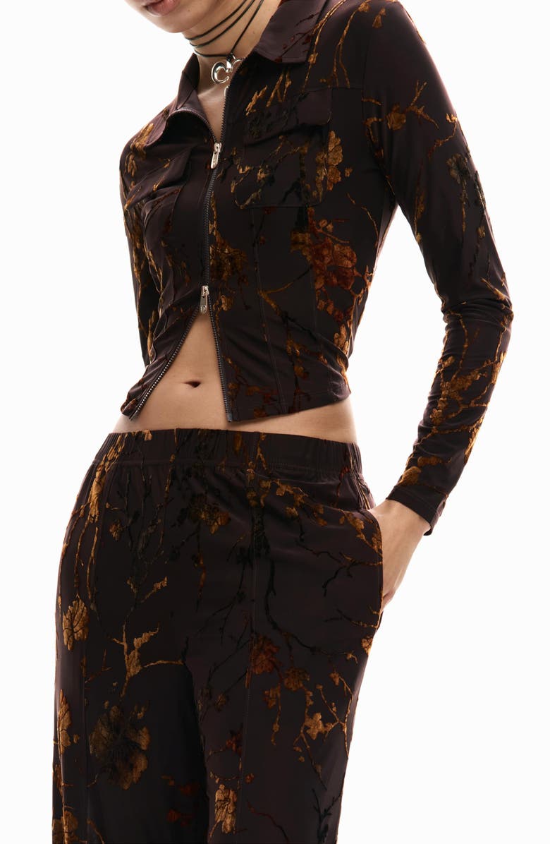 Desigual Zip Front Long Sleeve Shirt, Alternate, color, 