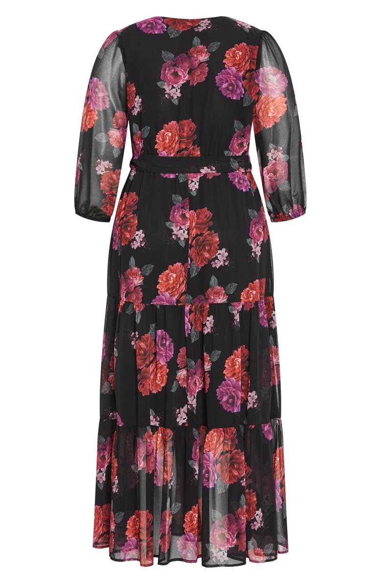 City Chic Monique Print Long Sleeve Faux Wrap Maxi Dress, Alternate, color, 