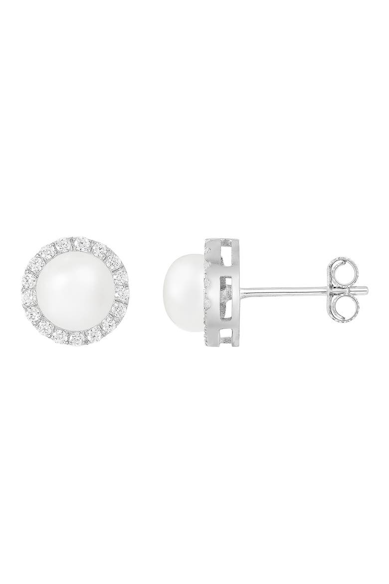 Halo Freshwater Pearl Pendant Necklace & Stud Earrings Set, Alternate, color, WHITE