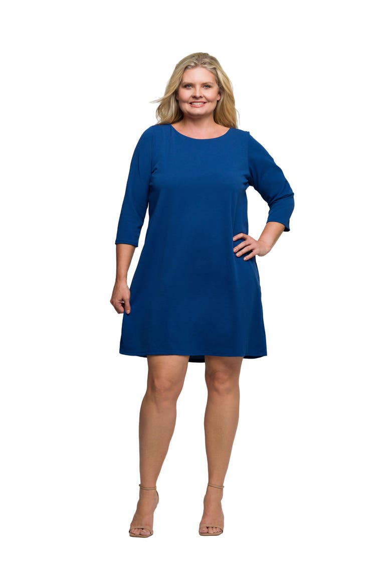 Plus Size Three Quarter Sleeve A Line Knee Length Dress, Main, color, Denim
