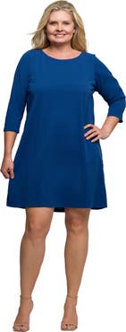 24seven Comfort Apparel Plus Size Three Quarter Sleeve A Line Knee Length Dress