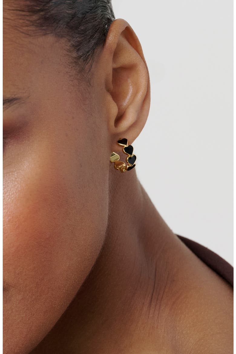 Hannah Enamel Heart Hoop Earrings, Alternate, color, GOLD TONE BLACK