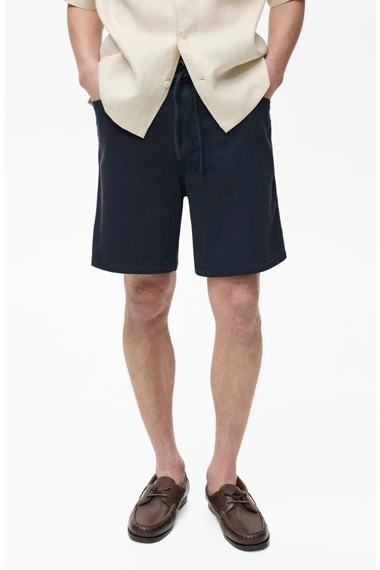 Drawstring Waist Denim Shorts, Main, color, DARK NAVY