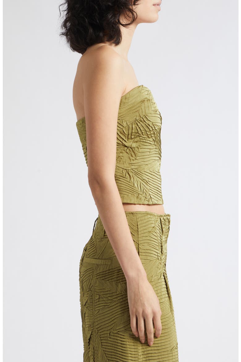 Heleen Pleated Strapless Bustier Top, Alternate, color, MOSS GOLD