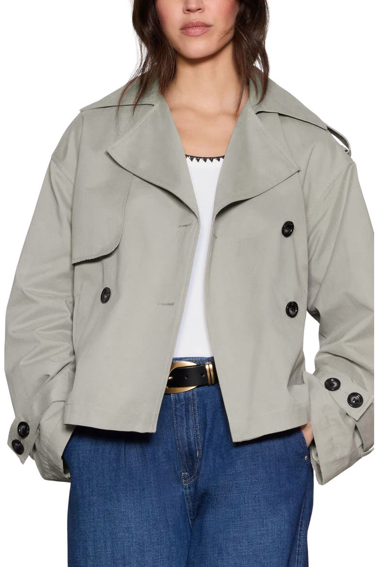 Crop Cotton Blend Trench Coat, Main, color, GREY