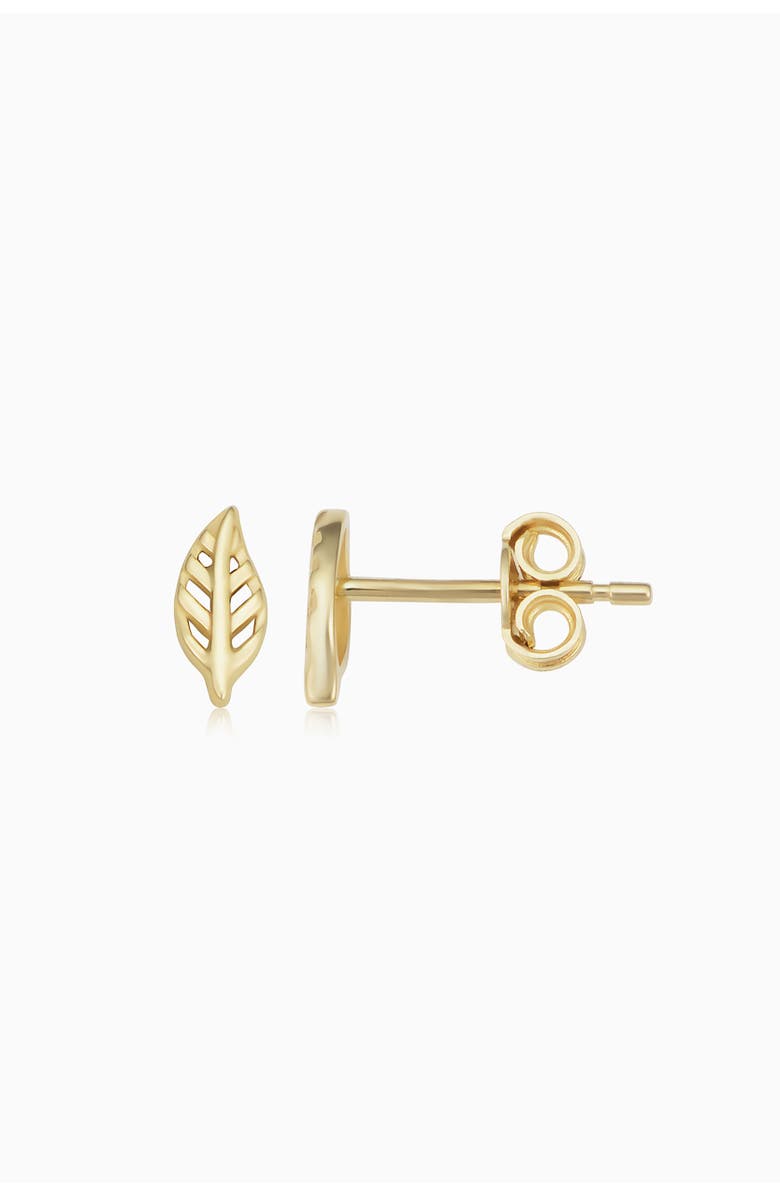 Oradina 14K Yellow Gold Leaf Your Mark Studs, Alternate, color, Yellow Gold