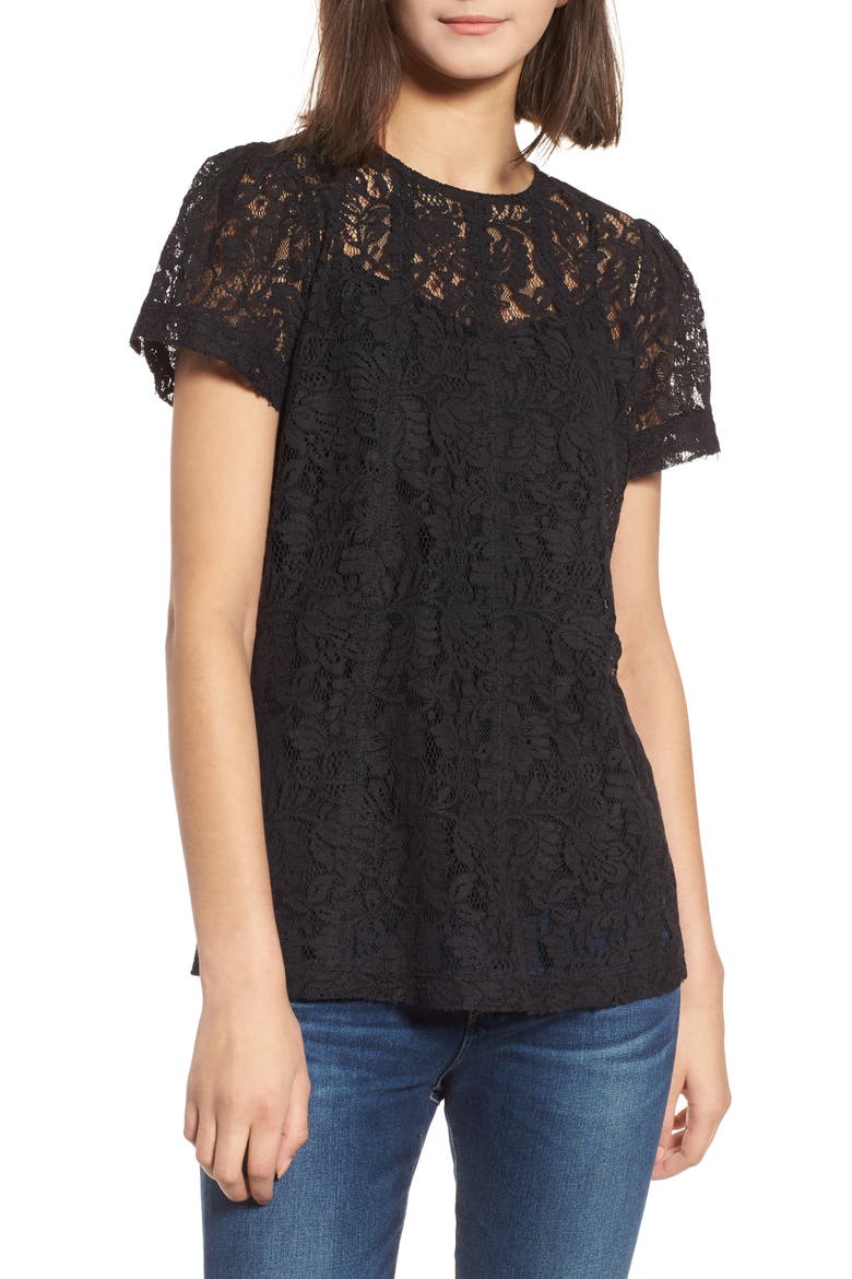 Lace Top, Main, color, BLACK