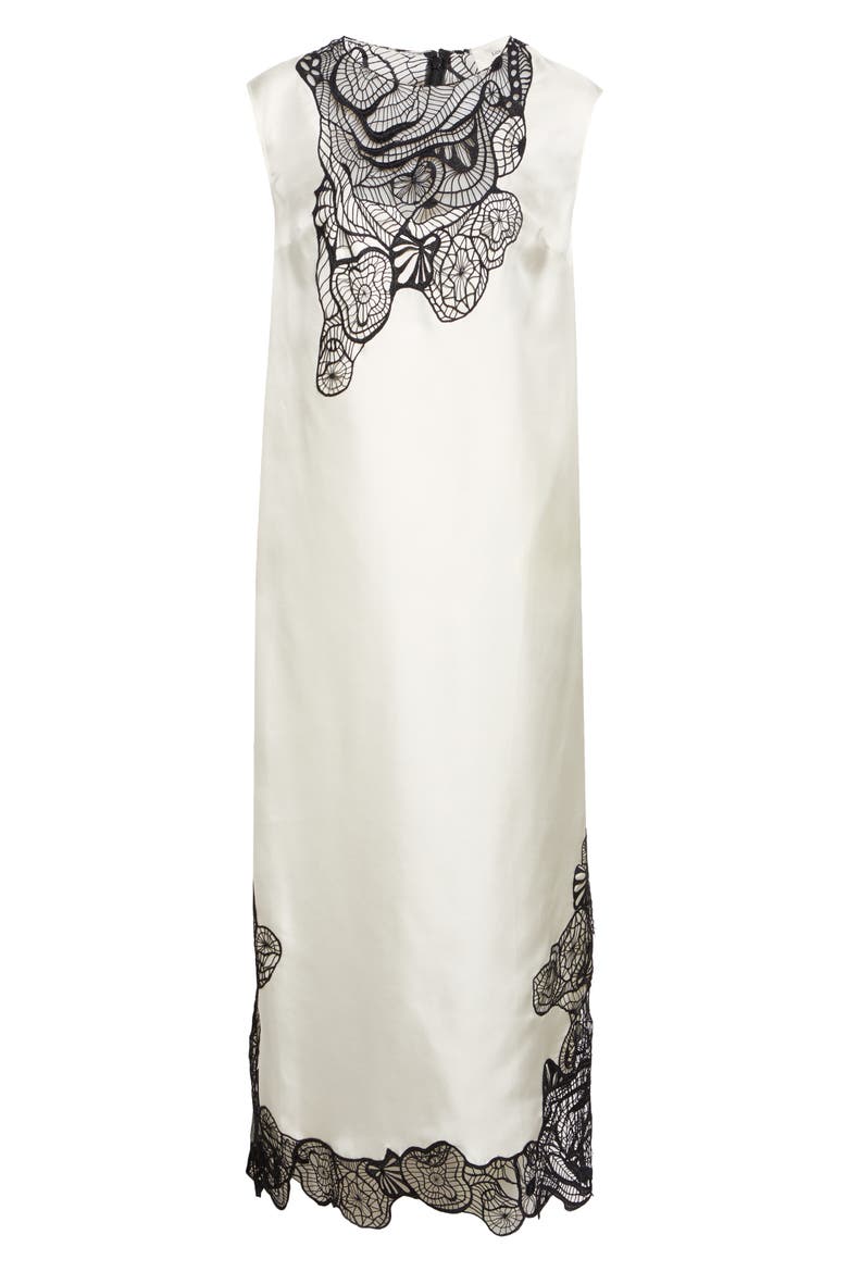 Uma Lace Trim Silk Twill Maxi Dress, Alternate, color, IVORY/ BLACK
