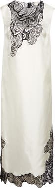 LOULOU DE SAISON Uma Lace Trim Silk Twill Maxi Dress