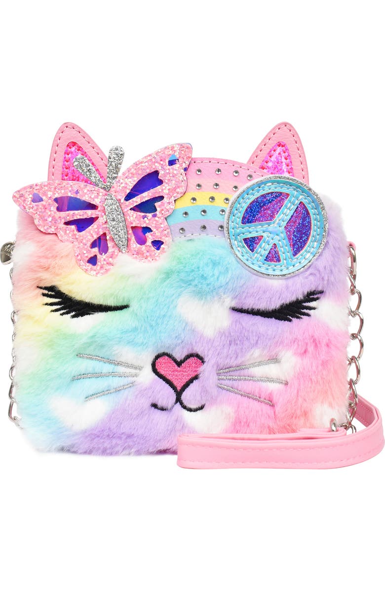 OMG Accessories Kids' Miss Bella Butterfly Rainbow Faux Fur Crossbody Bag, Main, color,