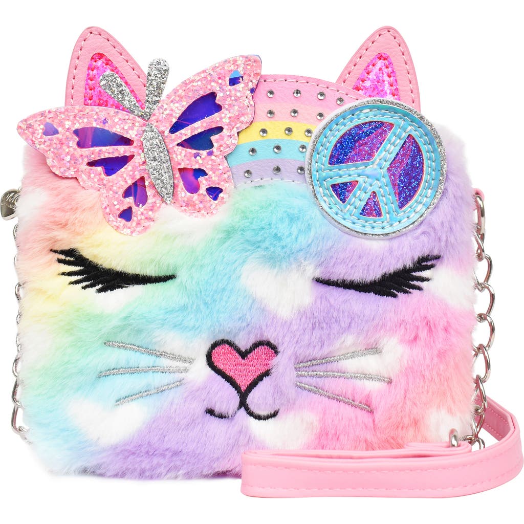 OMG Accessories Kids' Miss Bella Butterfly Rainbow Faux Fur Crossbody Bag in Bubble Gum