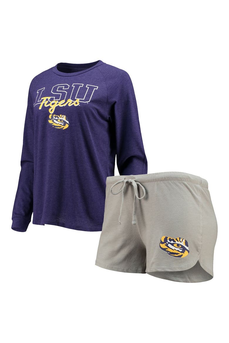 Women's Concepts Sport Purple/Gray LSU Tigers Raglan Long Sleeve T-Shirt & Shorts Sleep Set, Main, color, Purple