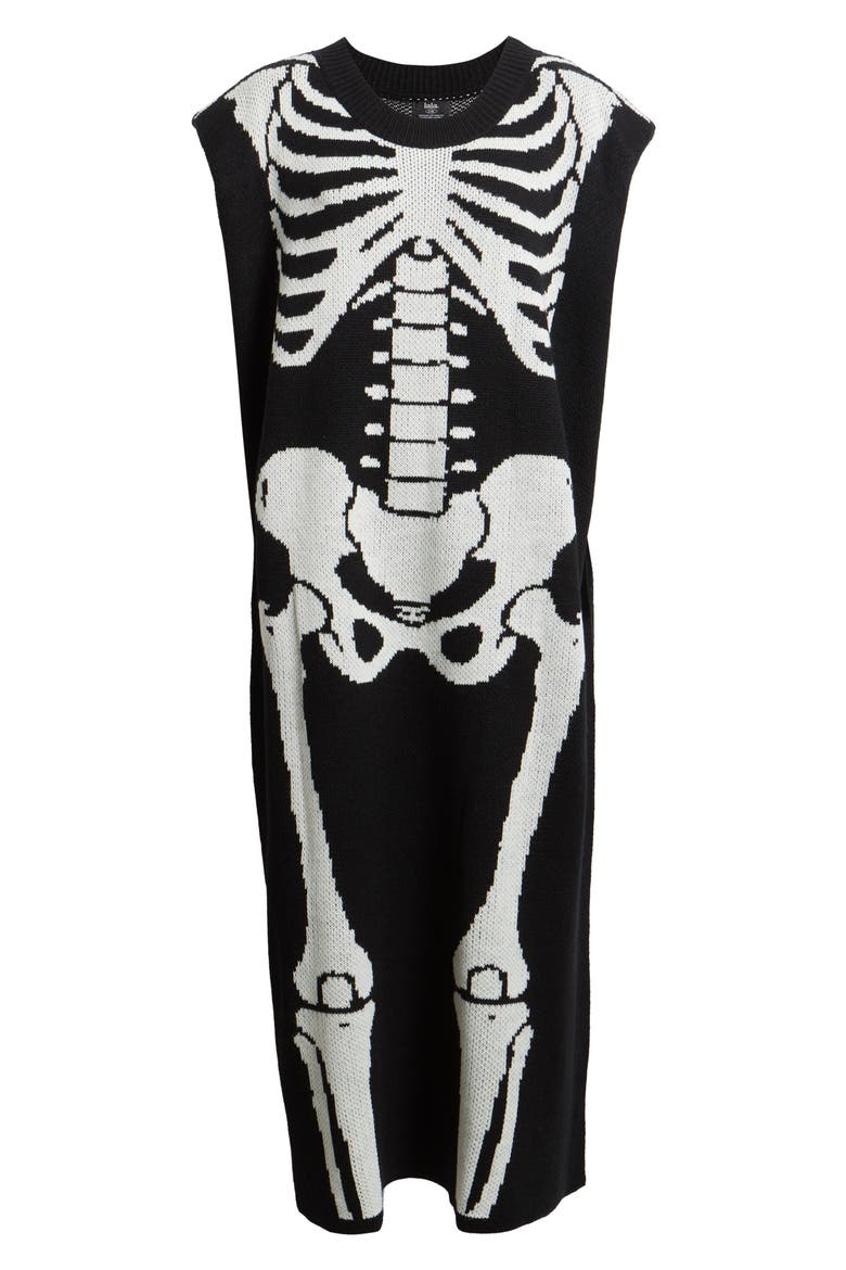 Big Reputation Skeleton Sleeveless Midi Dress, Alternate, color, BLACK SKELETON