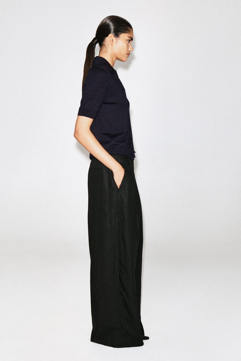 Knitted Linen-merino Short-sleeved Shirt, Alternate, color, NAVY