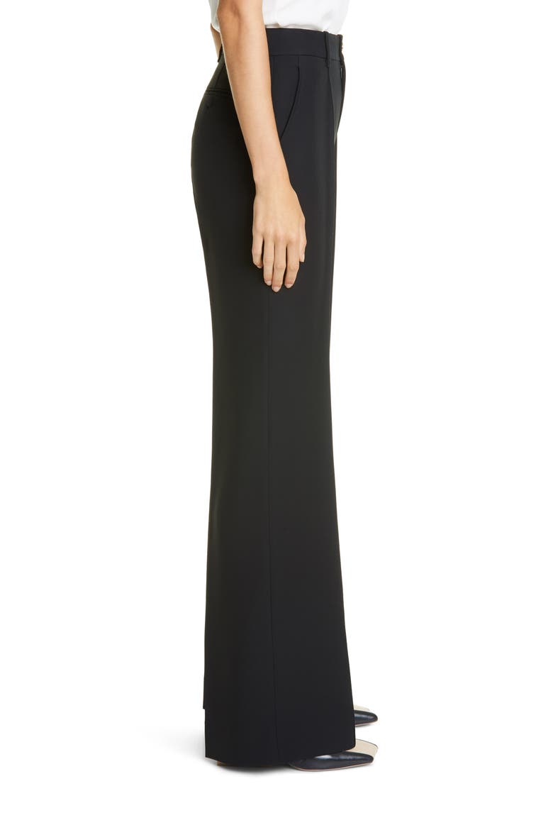 High Waist Silk & Wool Cady Crepe Flare Pants, Alternate, color, BLACK