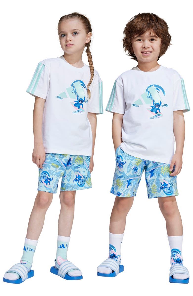 adidas Originals x Disney Kids' Lilo & Stitch Graphic T-Shirt & Shorts Set, Alternate, color, White/ Semi Flash Aqua