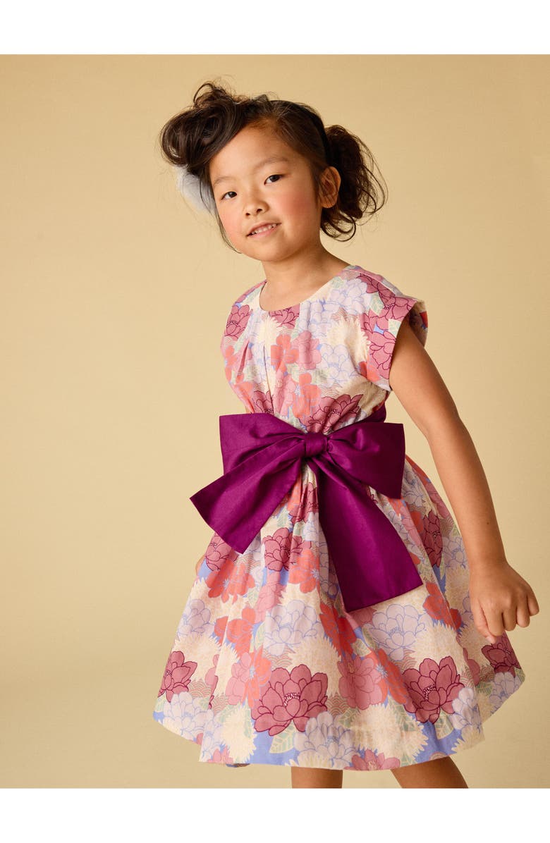 Tea Collection Organdy Sash Dress, Alternate, color, Peonies & Chrysanthemums