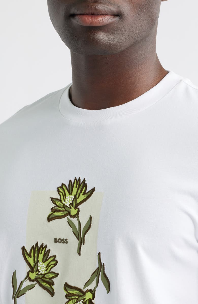 BOSS Thompson Floral Logo Cotton Graphic T-Shirt, Alternate, color, White