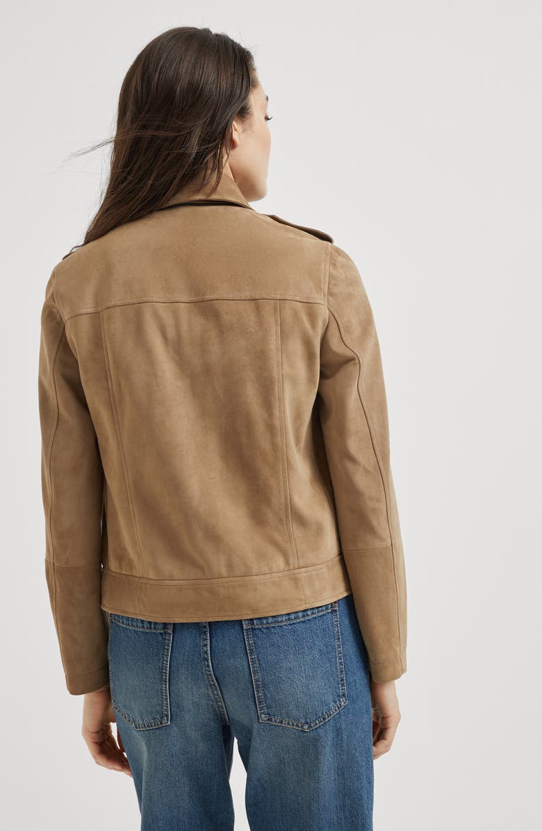Brunello Cucinelli Suede biker jacket, Alternate, color, Hazelnut