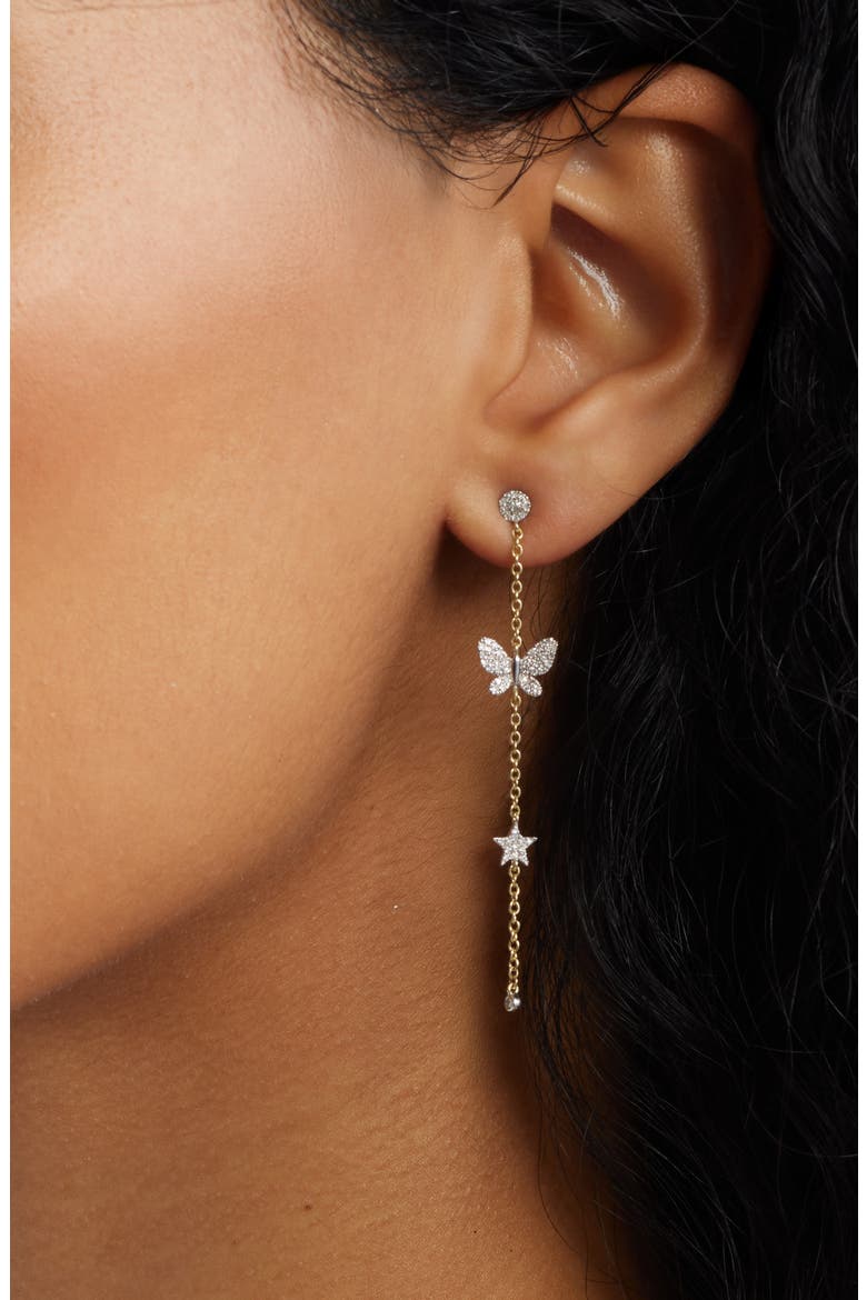 Butterfly Diamond Drop Earrings, Alternate, color, YELLOW GOLD