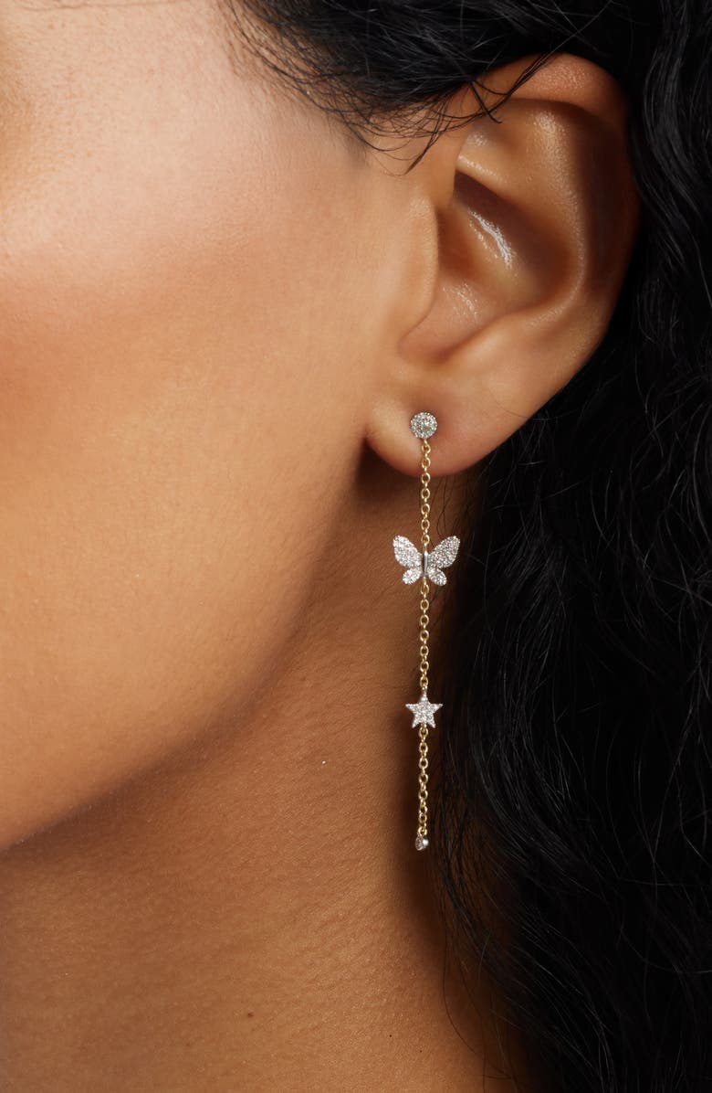 Meira T Butterfly Diamond Drop Earrings, Alternate, color, Yellow Gold