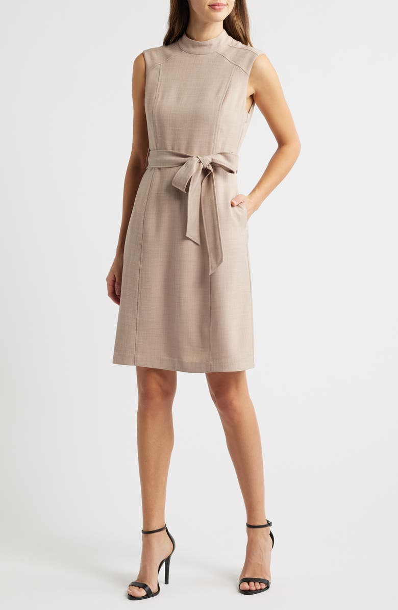 Tahari Seamed Tie Waist A-Line Dress, Main, color, 