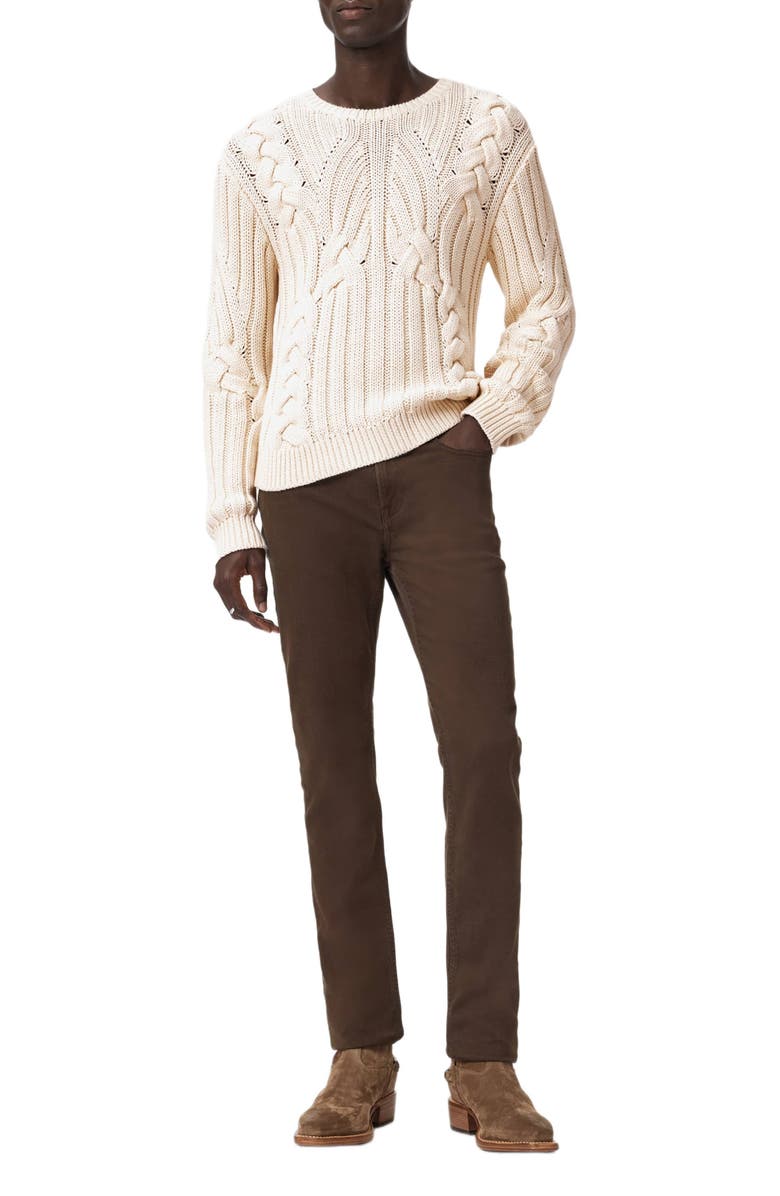 John Varvatos Dauphine Cabled Cotton Crewneck Sweater, Alternate, color, Egg Shell
