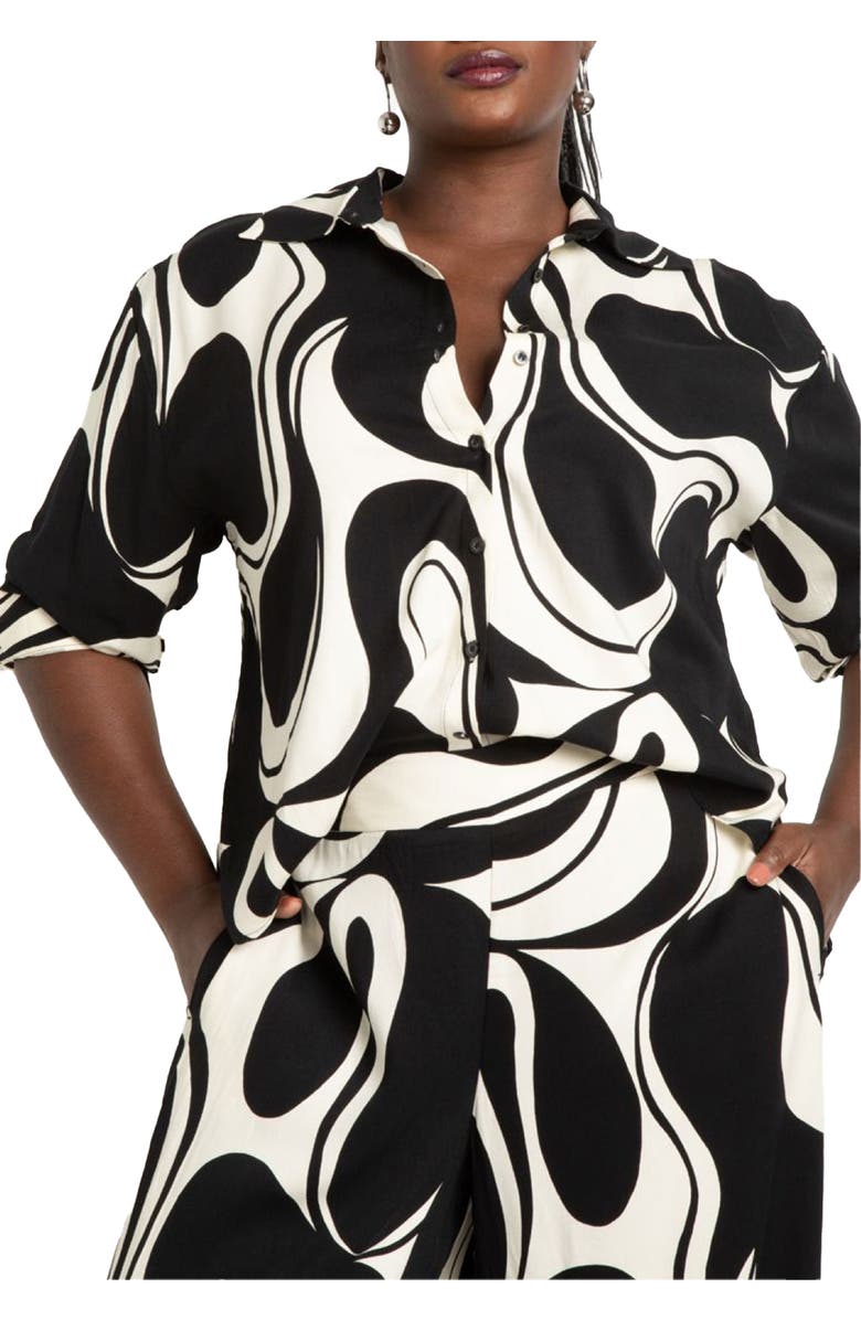 ELOQUII Printed Button Down, Main, color,