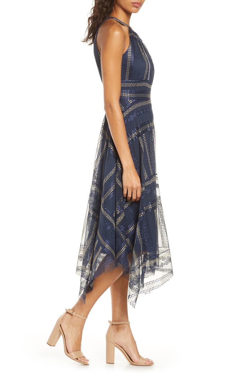 Vince Camuto Embroidered Mesh Halter Midi Dress, Alternate, color,